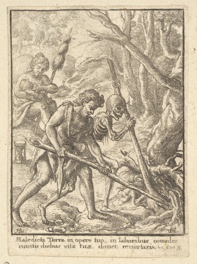 Adam Ploughing from the Dance of Death, 1651. de Wenceslaus Hollar