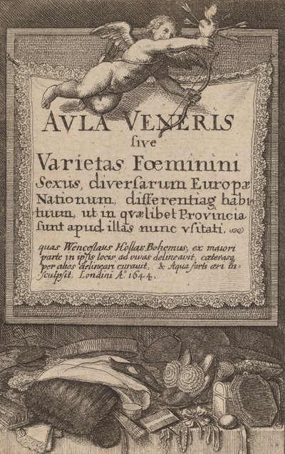 Salão de assembleia em Veneris: Página de título, 1644. de Wenceslaus Hollar