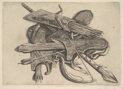 Arcos, aljavas e uma lança, 1625-77. de Wenceslaus Hollar