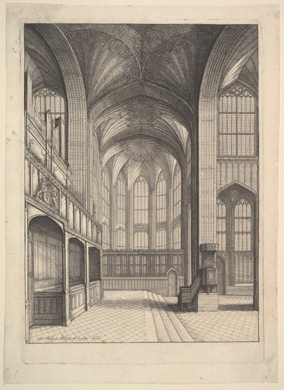 Capela de Bray na Capela de São Jorge, Windsor (de «The Institution, Laws & Ceremonies of the most Noble Order of the Garter», de Elias Ashmole, Londres 1672) de Wenceslaus Hollar