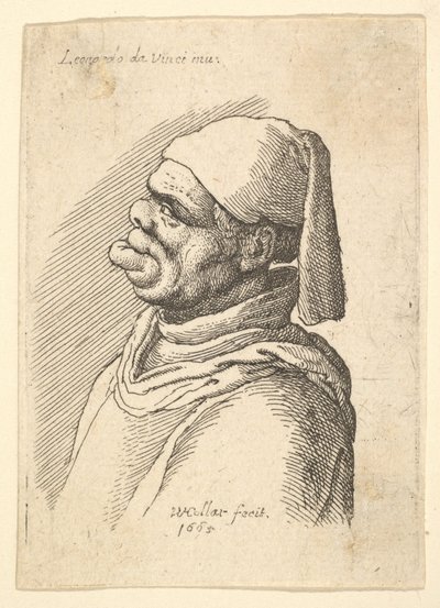 Busto de um homem deformado com um chapéu e um lábio inferior saliente de perfil para a esquerda, 1625-77. de Wenceslaus Hollar