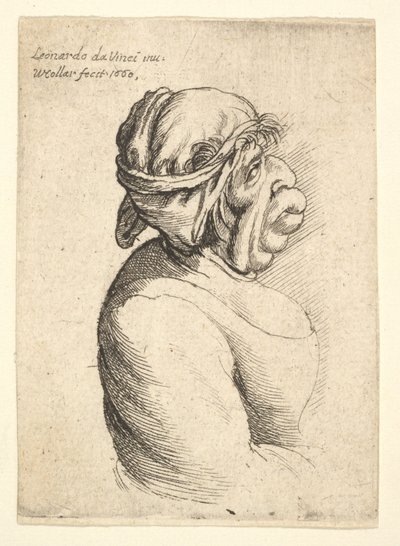 Busto de mulher com a boca saliente, usando vestido decotado e pano amarrado à cabeça ..., 1660. de Wenceslaus Hollar