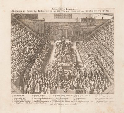 Representação da sessão do Parlamento de Londres da sentença do Conde de Stafford, ca 1642. de Wenceslaus Hollar