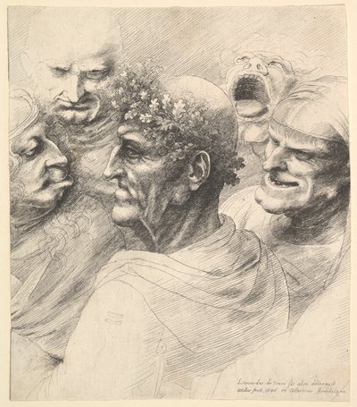 Cinco cabeças grotescas, incluindo um homem idoso com uma coroa de folhas de carvalho, 1646. de Wenceslaus Hollar