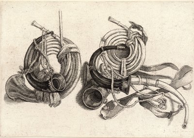 Cinco chifres de caça de Wenceslaus Hollar
