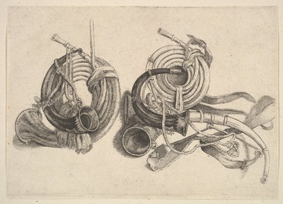 Cinco chifres de caça, 1625-77. de Wenceslaus Hollar