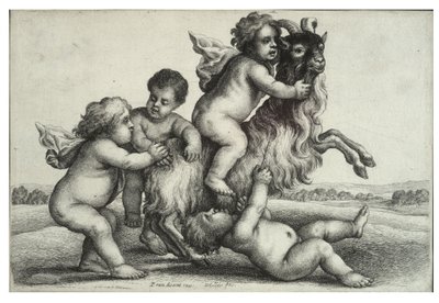 Quatro meninos pequenos e um bode de Wenceslaus Hollar