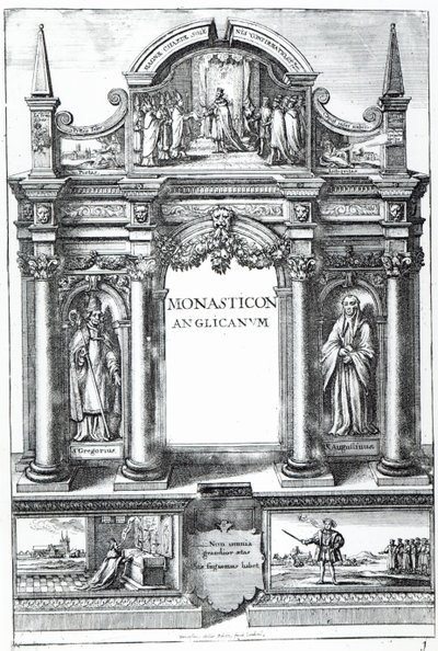 Frontispício para &39;Monasticon Anglicanum&39; por William Dugdale, c.1718-23 de Wenceslaus Hollar