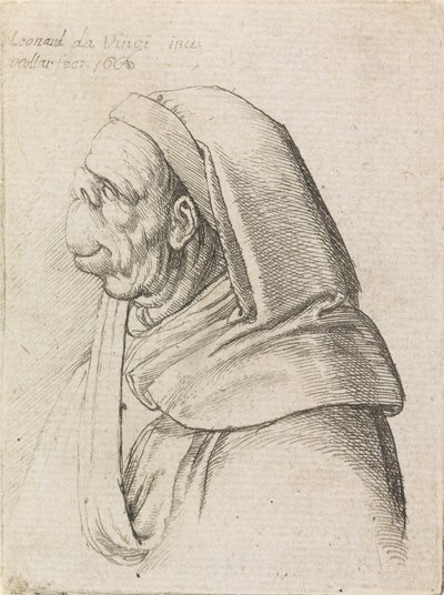 Grotesco perfil de um homem usando um capuz de Wenceslaus Hollar