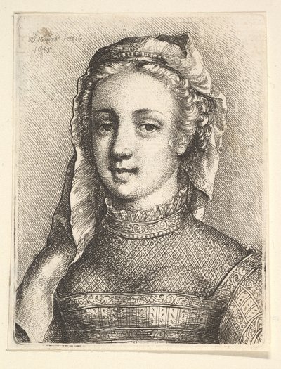 Cabeça e ombros de uma mulher com véu e gravata diáfana, 1645. de Wenceslaus Hollar