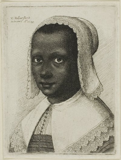 Cabeça de uma mulher negra com um chapéu de lenço de renda de Wenceslaus Hollar