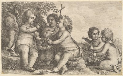 Jesus, São João Batista e quatro querubins, 1625-77. de Wenceslaus Hollar