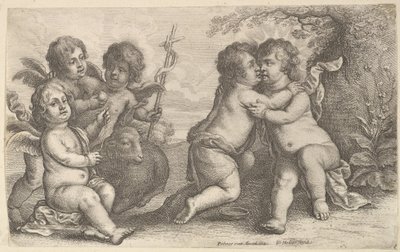 Jesus e São João abraçando, com Querubins, 1646. de Wenceslaus Hollar