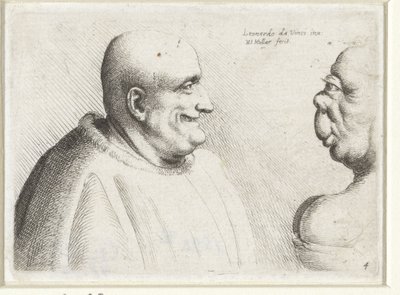Cabeças de um grande homem careca e de uma mulher grotesca
Variie figurae et probae (título da série)
Caricaturas, cabeças e deformidades após Leonardo da Vinci (título da série) de Wenceslaus Hollar