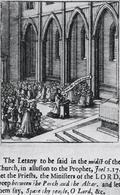 Litania em uma igreja, c.1655 (gravura) de Wenceslaus Hollar