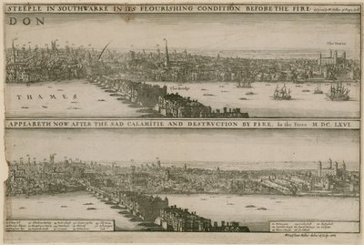 Londres, antes e depois do Grande Incêndio de Wenceslaus Hollar