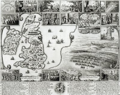 Mapa da Guerra Civil da Inglaterra e uma vista de Praga, 1632 de Wenceslaus Hollar