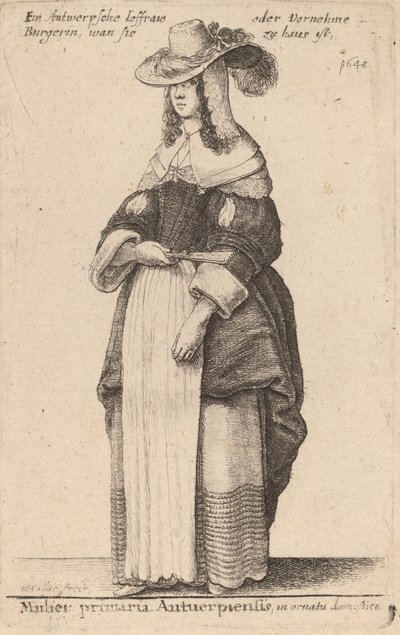 A primeira mulher antuérpia em trajes domésticos. de Wenceslaus Hollar