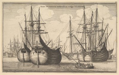 Mercantoriæ navios holandeses, geralmente vlieten Dutch Cargueiros ou flauta, 1647. de Wenceslaus Hollar