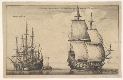 Os navios mercantes navegam pelas Índias Ocidentais Holandesas, Leste da Índia, 1647. de Wenceslaus Hollar