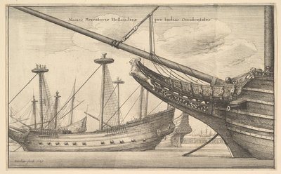 Os navios mercantes navegam pelas Índias Ocidentais Holandesas, Leste da Índia, 1647. de Wenceslaus Hollar