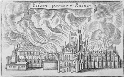 Antiga Catedral de São Paulo a arder no Grande Incêndio de Londres, 1666 de Wenceslaus Hollar