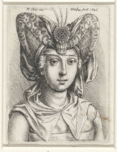 Retrato de mulher com bourrelet em forma de V na cabeça de Wenceslaus Hollar