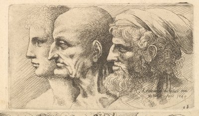 Fileira de três cabeças no perfil à esquerda, 1645. de Wenceslaus Hollar