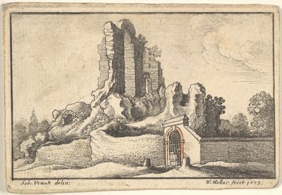 Ruínas e um portão gradeado no Monte Esquilino em Roma, 1673. de Wenceslaus Hollar
