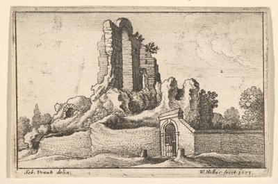 Ruínas e um portão barrado no Monte Esquilino, em Roma, 1673. de Wenceslaus Hollar