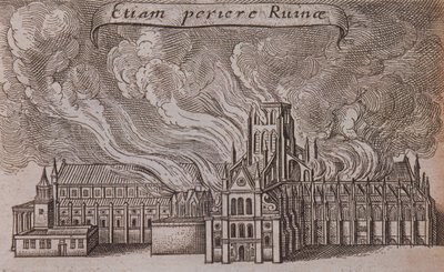 Catedral de São Paulo antiga, Londres, em chamas, 1666 de Wenceslaus Hollar