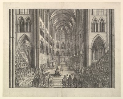 A coroação do rei Carlos II na Abadia de Westminster, 23 de abril de 1661 (de "The Entertainment of...Charles II", de John Ogilby, Londres, 1662) de Wenceslaus Hollar