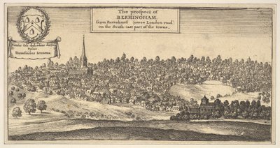 A perspectiva de Bermingham, de Ravenshurst, próxima à estrada de Londres, na parte sudeste ..., 1625-77. de Wenceslaus Hollar