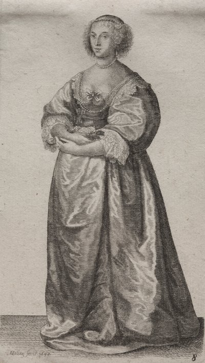 Os vários hábitos das mulheres inglesas, da nobreza às mulheres do campo como são nestes tempos: a mulher com flores de Wenceslaus Hollar