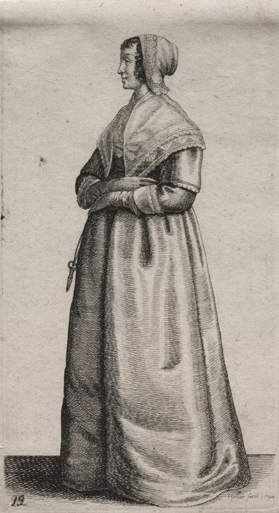 Os Vários Hábitos das Mulheres Inglesas, da Nobreza às Mulheres do Campo como são nestes tempos: A Mulher com Tesoura de Wenceslaus Hollar