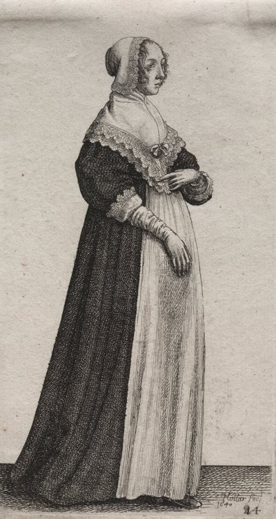 Os vários hábitos das mulheres inglesas, da nobreza às mulheres do campo como são nestes tempos: a mulher da gola alta de Wenceslaus Hollar