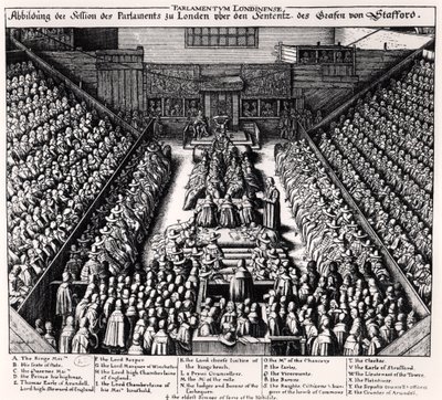 O Julgamento do Thomas Wentworth (1593-1641) Conde de Strafford em 1641 de Wenceslaus Hollar