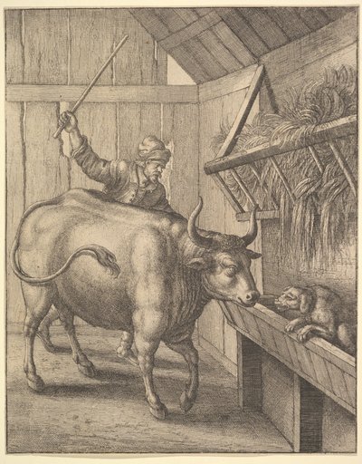 O cão na manjedoura, da ilustração a John Ogilbys Æsopics: Or A Second Collection ..., 1666. de Wenceslaus Hollar