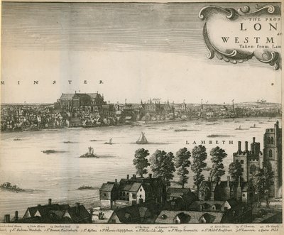 A perspectiva de Londres e Westminster tirada de Lambeth de Wenceslaus Hollar
