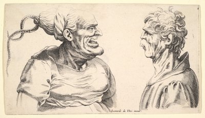 Duas cabeças deformadas, 1625-1744. de Wenceslaus Hollar