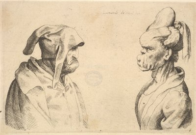 Duas cabeças deformadas frente a frente, 1625-77. de Wenceslaus Hollar