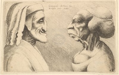 Duas cabeças deformadas, a figura à esquerda é possivelmente uma caricatura de Dante, 1645. de Wenceslaus Hollar