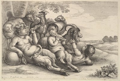 Dois jovens sátiros e um rapaz, 1647. de Wenceslaus Hollar