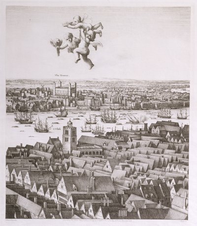 Vista de Londres, publicada em 1647 (cópia fac-símile) (detalhe) de Wenceslaus Hollar