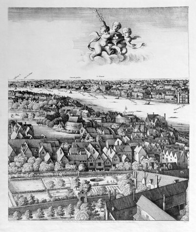 Vista de Londres, publicada em 1647 (cópia fac-símile) (detalhe) de Wenceslaus Hollar
