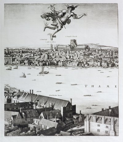 Vista de Londres, publicada em 1647 (cópia fac-símile) (detalhe) de Wenceslaus Hollar