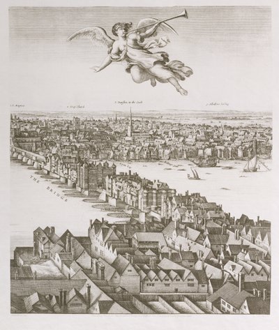 Vista de Londres, publicada em 1647 (cópia fac-símile) (detalhe) de Wenceslaus Hollar