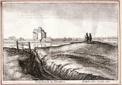 Vista da área ao redor de New River Head, Finsbury, Londres, 1665 de Wenceslaus Hollar