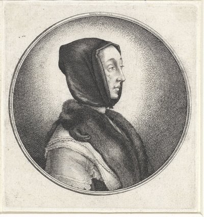 Mulher com lenço preto e estola de pele Medalhões com busto feminino (título da série) de Wenceslaus Hollar