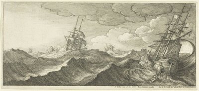 Navio de guerra na calha de uma onda de Wenceslaus Hollar